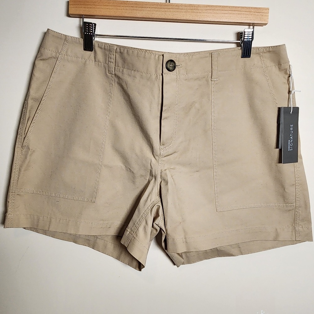 NWT Nordstrom Signature Utility‎ Shorts Womens 14 Khaki Stretch Cotton